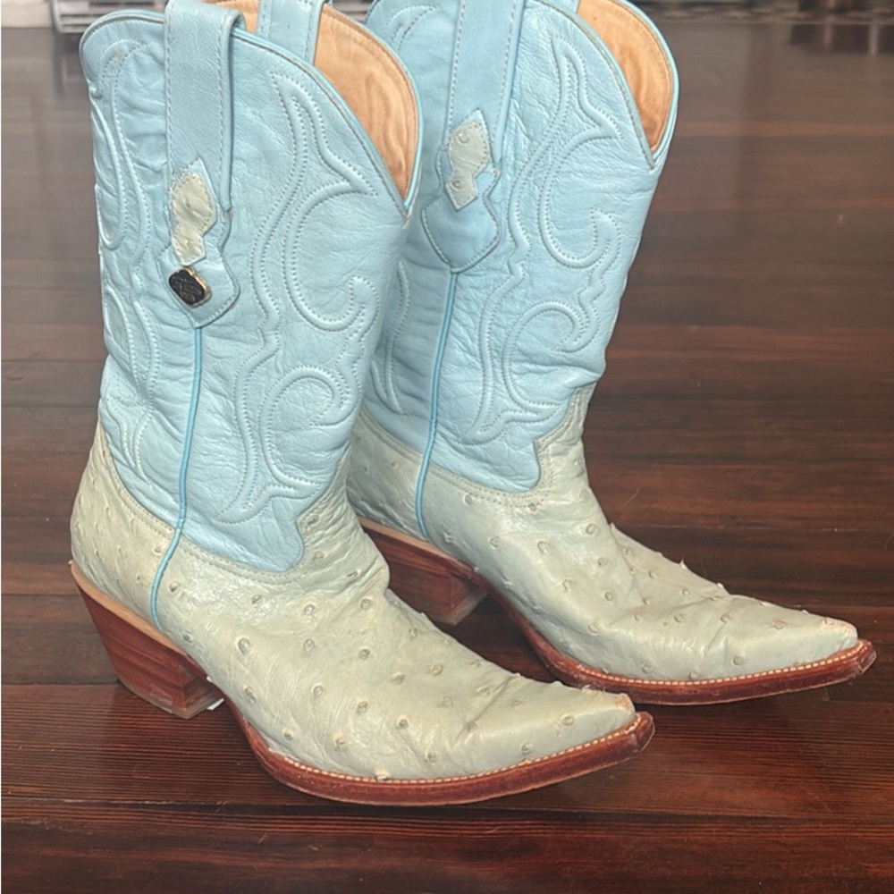 Stylish Blue and Cream Women's Cowboy Boots